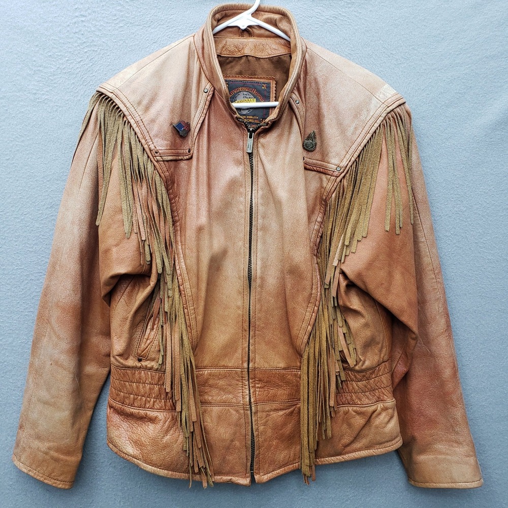 Vintage Wilsons Adventure Bound Fringe Leather Jacket Western Biker Rockabilly L